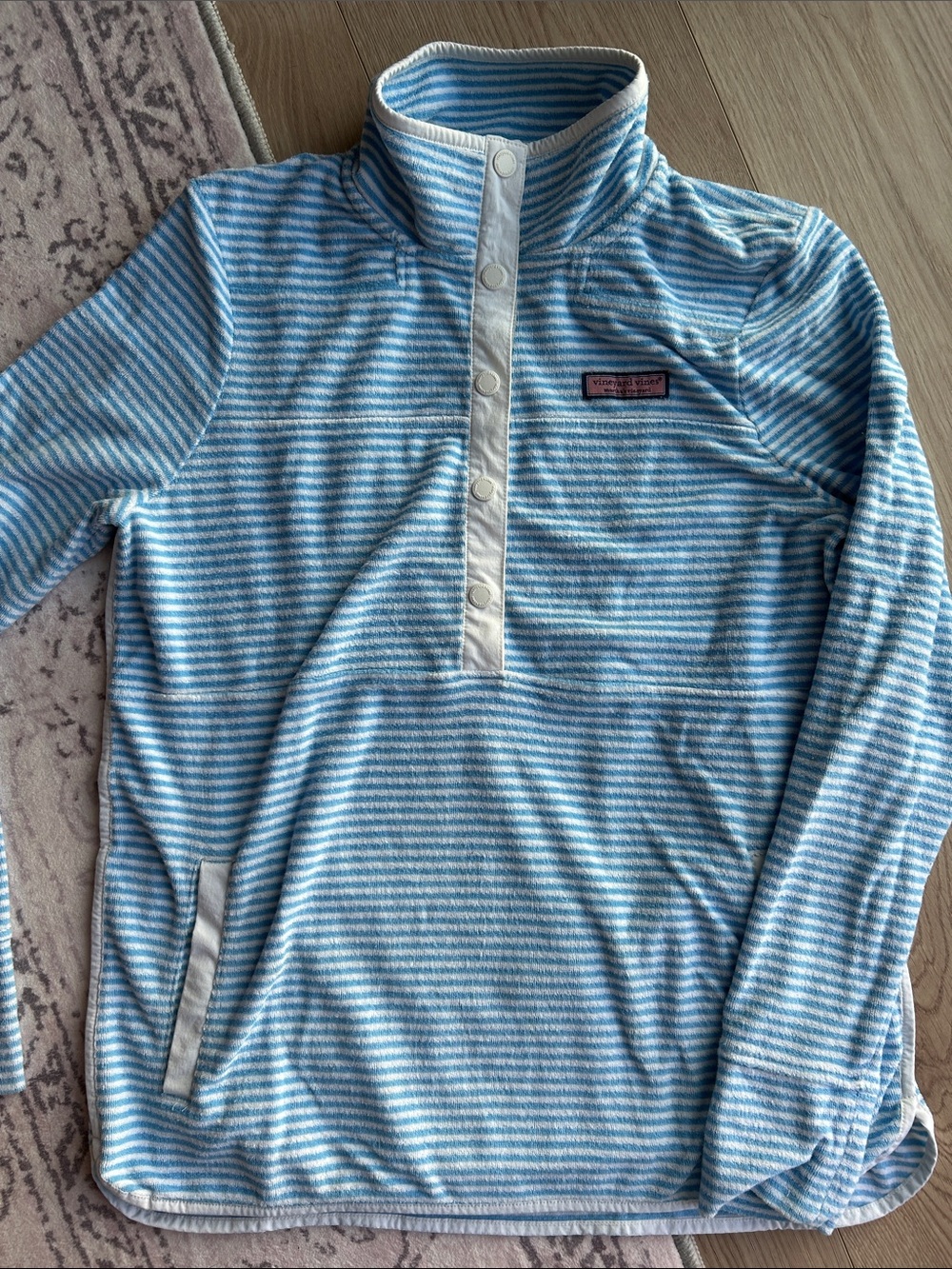 Vineyard Vines Blue and White Striped Snap Pullover